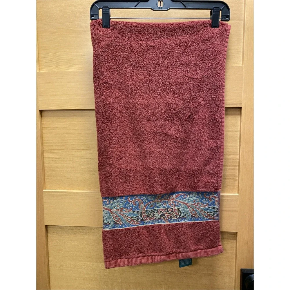 Lauren Ralph Lauren Bath‎ Towel Maroon Paisley Medallion Accent Green Tag 27x50